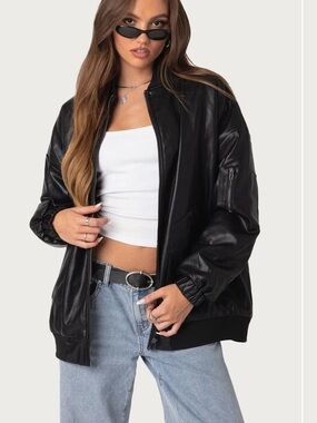 Edikted Faux Leather Oversized Bomber Jacket